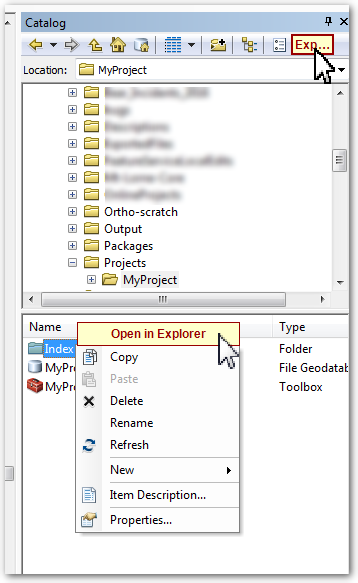 Simulated "open here" context menu and toolbar button